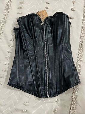 Black Lace-Up Faux Leather Corset Top